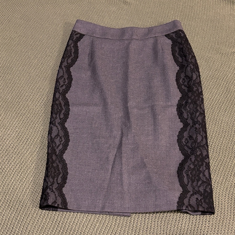 Valentino Charcoal Pencil Skirt with Black Lace